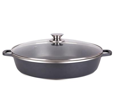 China 32cm Sustainable Cast Aluminum Nonstick Hot Pot Low Casserole Pot With Induction Base Bottom for sale