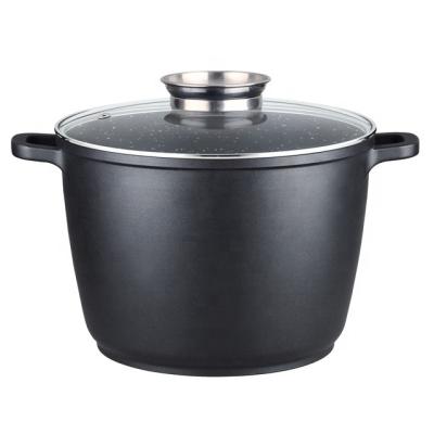 China Aluminum Marble Pots Easy To Clean 28cm High Quality Sustainable Cast Aluminum Liner Casserole/Heavy Deep Hot Pot With Aroma Glass Lid for sale