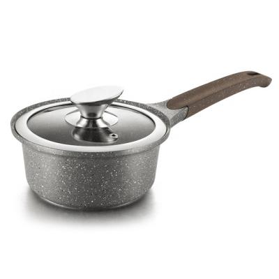 China 16cm viable gray non stick sauce pan / sauté pan marble coating with T shape glass lid made in yongkang city for sale