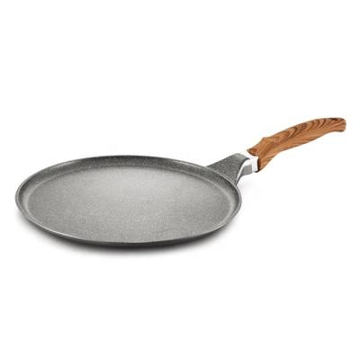 China 24cm Sustainable Die Cast Aluminum Non-Stick Marble Pizza Pan With Silicone Wood Handle for sale