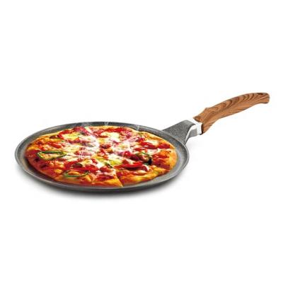 China Durable hot sale 32cm cast aluminum marble stone coated induction pizza pan/pan for pizza with long bakelite handle for sale