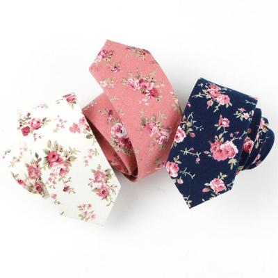 China Wholesale Slim Skinny Tie Men's Cotton Neck Ties Floral Printed Tie for sale