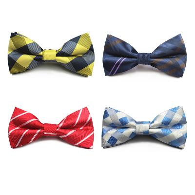 China Fashion High Quality Double Layes Plaid Bow Tie Woven Silk Bow Tie For Men for sale