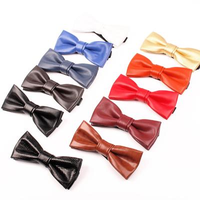 China New Dobby Leather Bow Tie Shirts PU Casual Bow Ties For Women Men Adult Solid Bow Tie Bowtie Cravats Party for sale