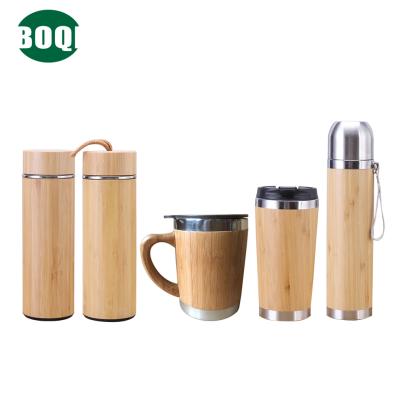 China PORTABLE BOQI Double 304 Stainless Steel Insulation Cup Insulation Cup Office Bamboo Bamboo Shell Water Cup Portable Bamboo Cup for sale