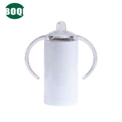 China BOQI PORTABLE wholesale 12oz sublimation wall stainless steel kids cup straight sippy bottle double with two lids for sale