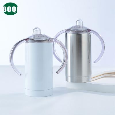 China BOQI 12oz Stainless Steel Sublimation Blanks Baby Kids Sippy Cup Viable White Straight Tumbler With Two Lid for sale