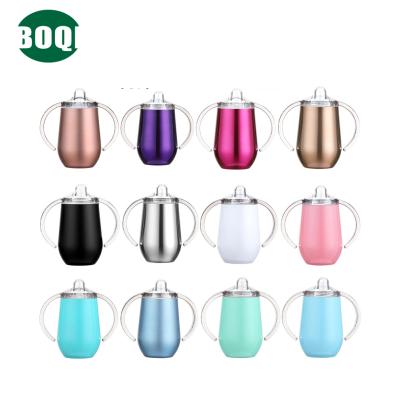 China BOQI Sustainable Customized Kids 10oz Tumbler Vacuum Insulated Stainless Steel Sublimation Double Handle Baby Sippy Cup With Straw for sale