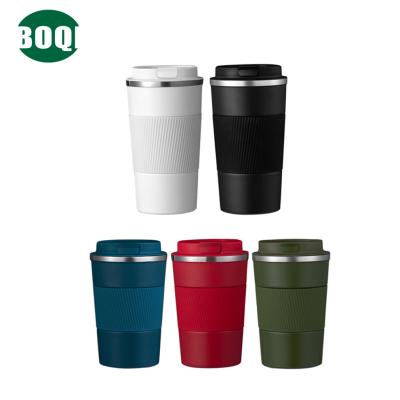 China Custom case 510ml BOQI brand logo stainless steel portable cup viable vacuum leather convenient leather coffee cup for sale