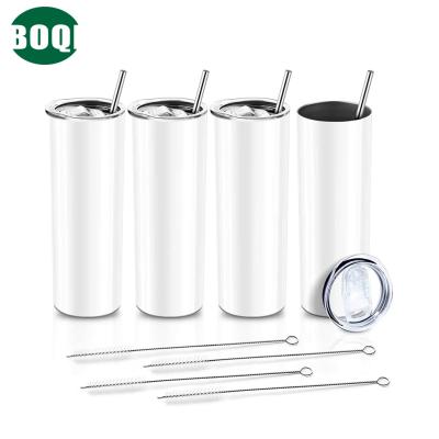 China 20oz USA Durable Hot Straight Double Wall Insulated Stainless Steel Sublimation Straight White Skinny Tumblers With Straw And Lid for sale