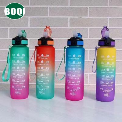 China Wholesale Viable Custom Logo Motivational Plastic Water Bottle BOQI 1L BPA Free Fitness Tritan SK Plastic Protein Bottle for sale