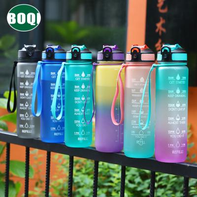 China BOQI 1000ml Sport Motivational Water Bottle Fitness SK bpa custom logo viable protein tritan free plastic for sale