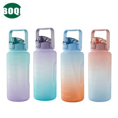 China BOQI 2000ml Gradient Sustainable Eco-Friendly Plastic Sports Straw Cup Fitness Gym Cycling Large Capacity Sports Water Bottle for sale