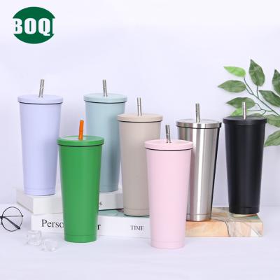 China Double Tumblers 750ml Stainless Steel Vacuum Thermos Mug Gift Lean Sippy Coffee Mug Viable Mug With Straw for sale