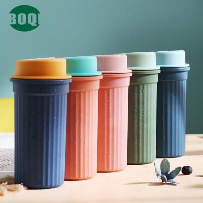 China BOQI 12oz Office Cup Promotion Gift Viable Plastic Cup PP Tumbler Car Cup With Flower Lid And Stainless Steel Straw for sale