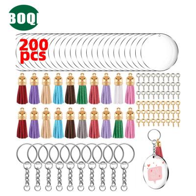 China BOQI Amazon Stainless Steel 200pcs/250pcs Sublimation Printables New DIY Hot Blanks Fringed Sublimation Tassels Key Chain Acrylic Blanks Bulk for sale