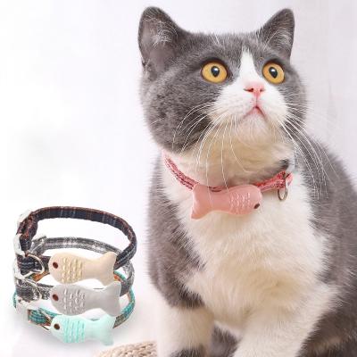 China Fish Cat Collar Plaid Embroidery Cat Collar Cotton Filled Scottish Small Cats Japanese Style Necklace Jewelry for sale