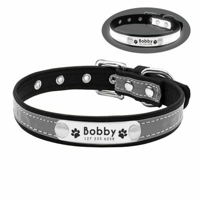 China Viable Cat Dog Collar Pet Adjustable Leather Can Be Custom ID Engraved Reflective Collar for sale