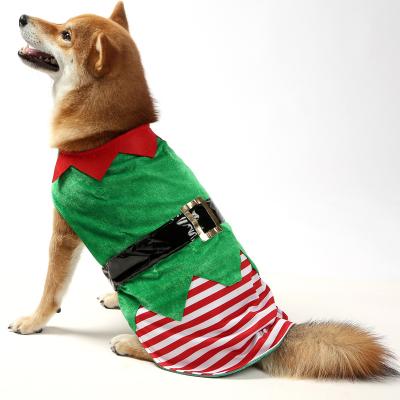 China New Sustainable Christmas Pet Clothes Comfy And Warm Christmas Dog Vest Green Striped Dog Clothes for sale