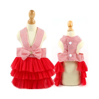 China Viable Dog Clothes Dress Stripes Suspenders Gauze Skirts Gowns Clothes For Dogs and Cats for sale