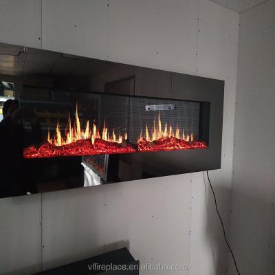 China 2020 New Designed Hotel 66 Inch Modern Design Wall Mounted Black Electric Fireplace With Stunning Artificial Crackling Burning Sound for sale