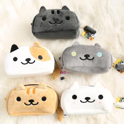 China Originality Unique Cartoon Plush Toy Cute Cats Wholesale Velvet Makeup Cosmetic Bag for sale