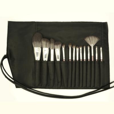 China Daily Makeup Tools 2021 Hot Selling Professional Makeup Brushes14Pcs Handle Black Belt Ultra Soft Rolling Strap Wooden Case for sale