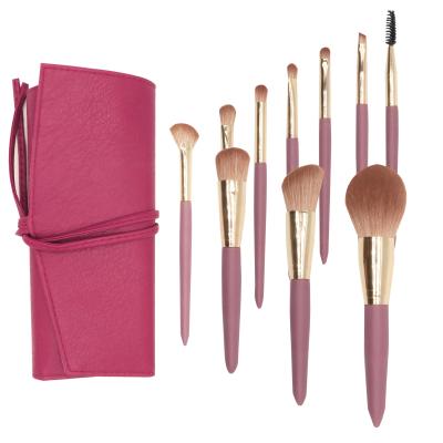 China Daily Makeup Factory 10Pcs Makeup Brush Set PU Leather Makeup Brush Rolling Case Travel Pouch Pink Purple Potato for sale