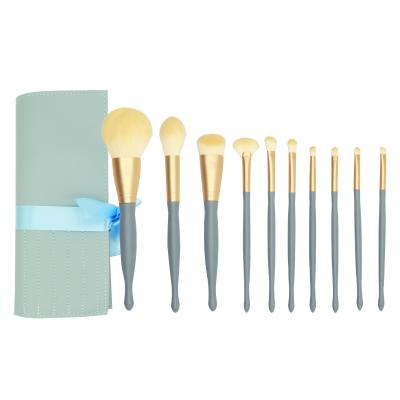 China Daily Makeup Tools Princess Blue PU Leather Rolling Tape 10Pcs Pouch Makeup Brush Cases Love Deck Blue Makeup Brushes Included for sale