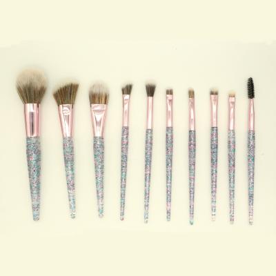 China Daily Makeup Tools Hot Sale 10Pcs Pink Blue Glitter Foundation Vegan Makeup Brush Set Handle Synthetic Makeup Brushes for sale