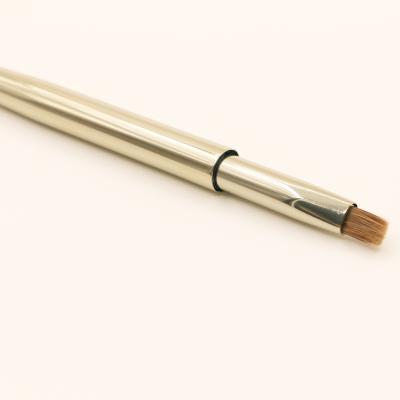 China Hot Sale Gold Retractable Marten Hair Lip Concealer Dual Makeup Brush Flat Brush Metal Case Portable Brush for sale