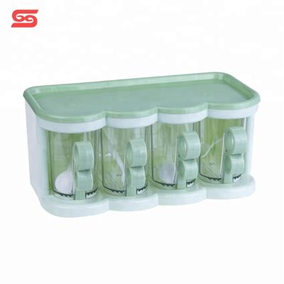 China Plastic Sustainable Household Four Rooms Salt Pepper Set Spice Containers For Kitchen for sale