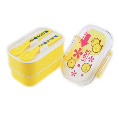 China Freshness Keeping Spoon Safe Portable Compartment 2 Layers Food Bowl With Cutlery Set for sale