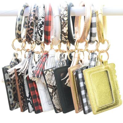 China Daily Life Snakeskin Key Ring Wallet Women Serape Leopard Tassel Bangle Key Chain Credit Card Holder for sale