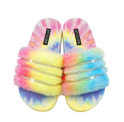 China Wholesale Fashion Trend Summer Totem Tie Dyeing Sandals Rhinestone Slippers For Women for sale