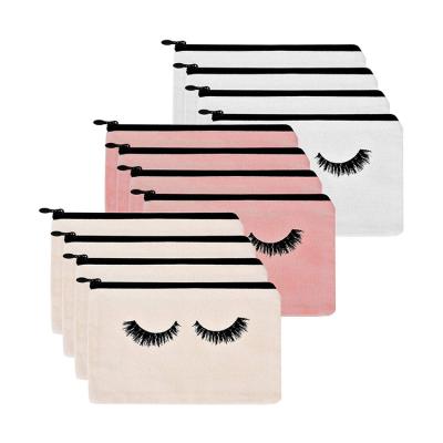 China Hot Selling Custom Logo Fashion Travel Makeup Cotton Eyelash Cosmetic Bag With Zipper for sale