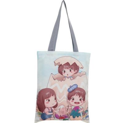 China Cartoon Canvas Handled Eco Natural Printed Tote Bag In Stock for sale