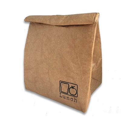 China Waterproof Reusable Brown Paper Tote Lunch Bag Eco - Friendly Insulated Paper Cooler Bag for sale