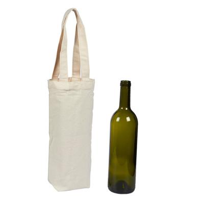 China Wholesale Custom Logo Bottle Gift Packaging White Handled Canvas Wine Bag For Promotion for sale