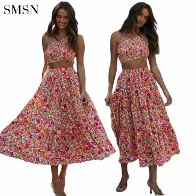 China Maxi A Line Slash Neck Floral Printing Hole Soft Warm Breathable Ladies Women Elegant Casual Dresses Summer Summer for sale