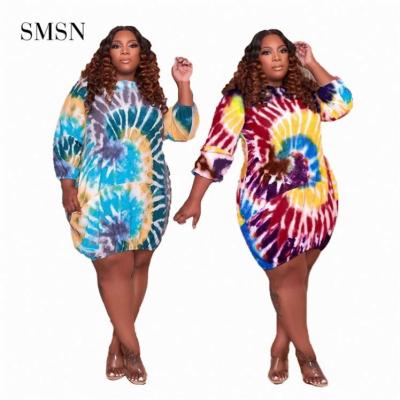 China JEAN Latest Design O neck loose printing anti-static plus size women's clothing women's dresses summer dress for sale