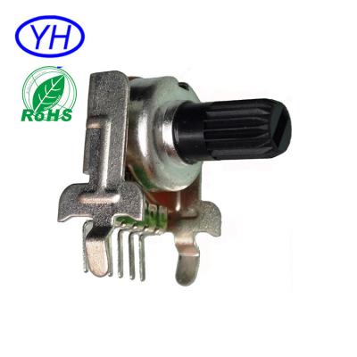 China Guangdong Tape 12MM Pin Volume Control 100k Ohm Single Rotary Potentiometer Carbon Film Insulation Audio 6 Axis for sale