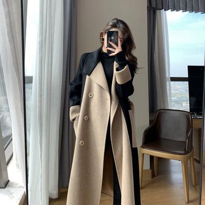 China Breathable 2022 new color contrast temperament was thin mid-length double-sided cashmere coat women's windbreaker jacket for sale