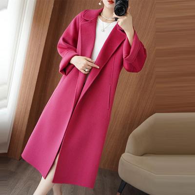 China Breathable Autumn and Winter 2023New Double sided Wool Coat Women's Medium Long Loose Lace up High end 100% Wool Coat Coat for sale