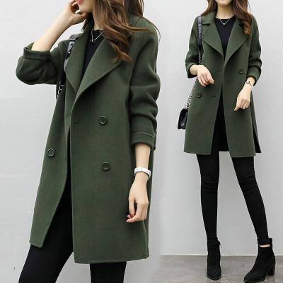 China Breathable 2023 new style Coldker New Woolen Coat Women New Solid Color Wool Korean black Green khaki jacket for sale