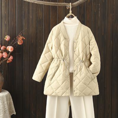 China Breathable 2023 Women Loose temperament women's cotton coat 2022 V-neck midriff jacket Ladies' cotton coat supersize women for sale