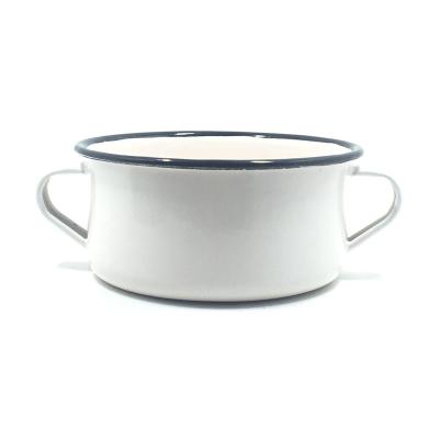 China 2020 Customized Disposable White Color Enamel Icing Sugar Soup Single Serving Bowl With Handles for sale