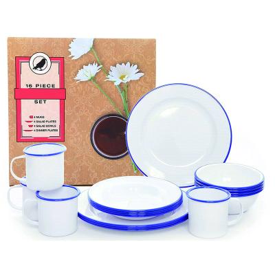 China 2020 viable OEM decal cookware enamel dinnerware camping set for sale