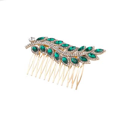 China Eco-Friendly Women Hair Accessory Listing Brass+Rhinestone+Glass Leaf Shape New Crystal Hair Comb Customized Color For Birthday Engagement Gift PartyWedding for sale