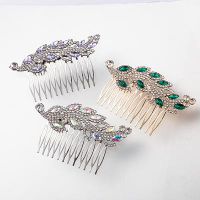 China High Quality Brass Flower Crystal Rhinestone Hair Wedding Comb Spells Leaves Flowers Crystal Glass Hair Comb Birthday Party Headwear for sale